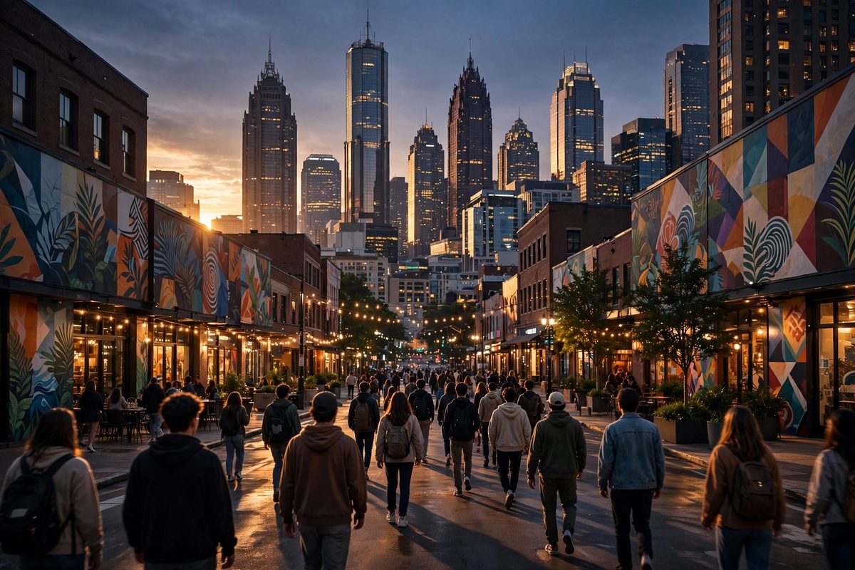Atlanta street scene at dusk