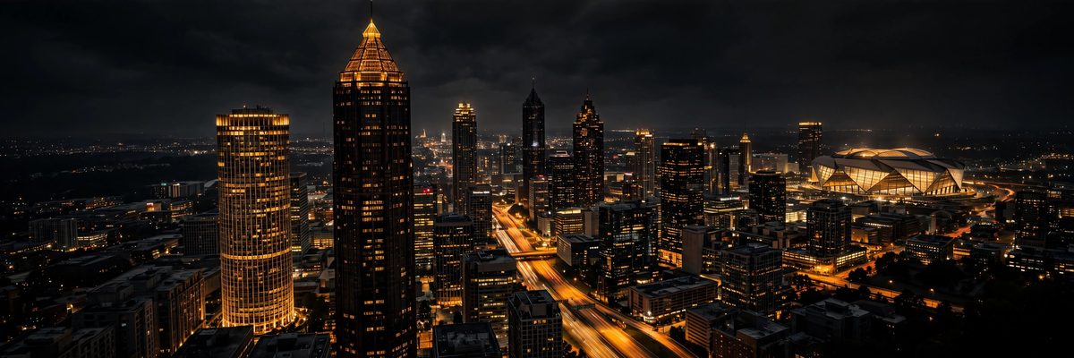 Downtown Atlanta skyline at night in gold light