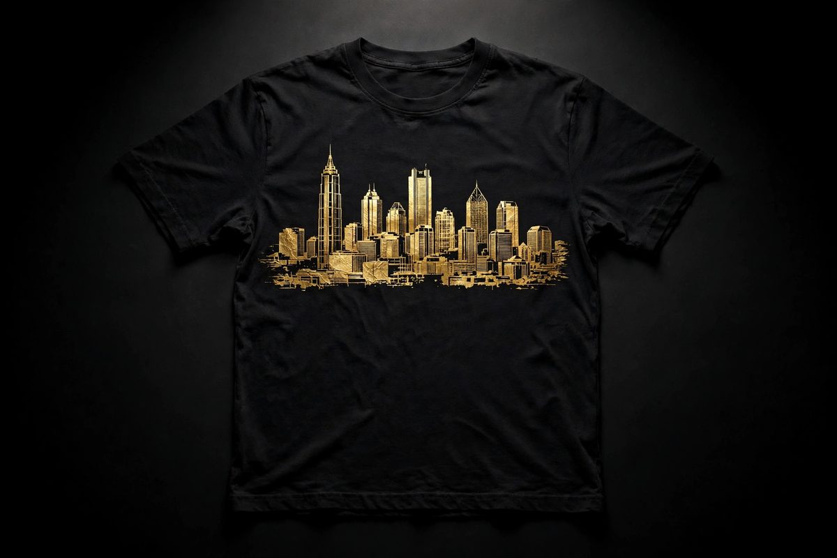 Skyline graphic tee in black and gold