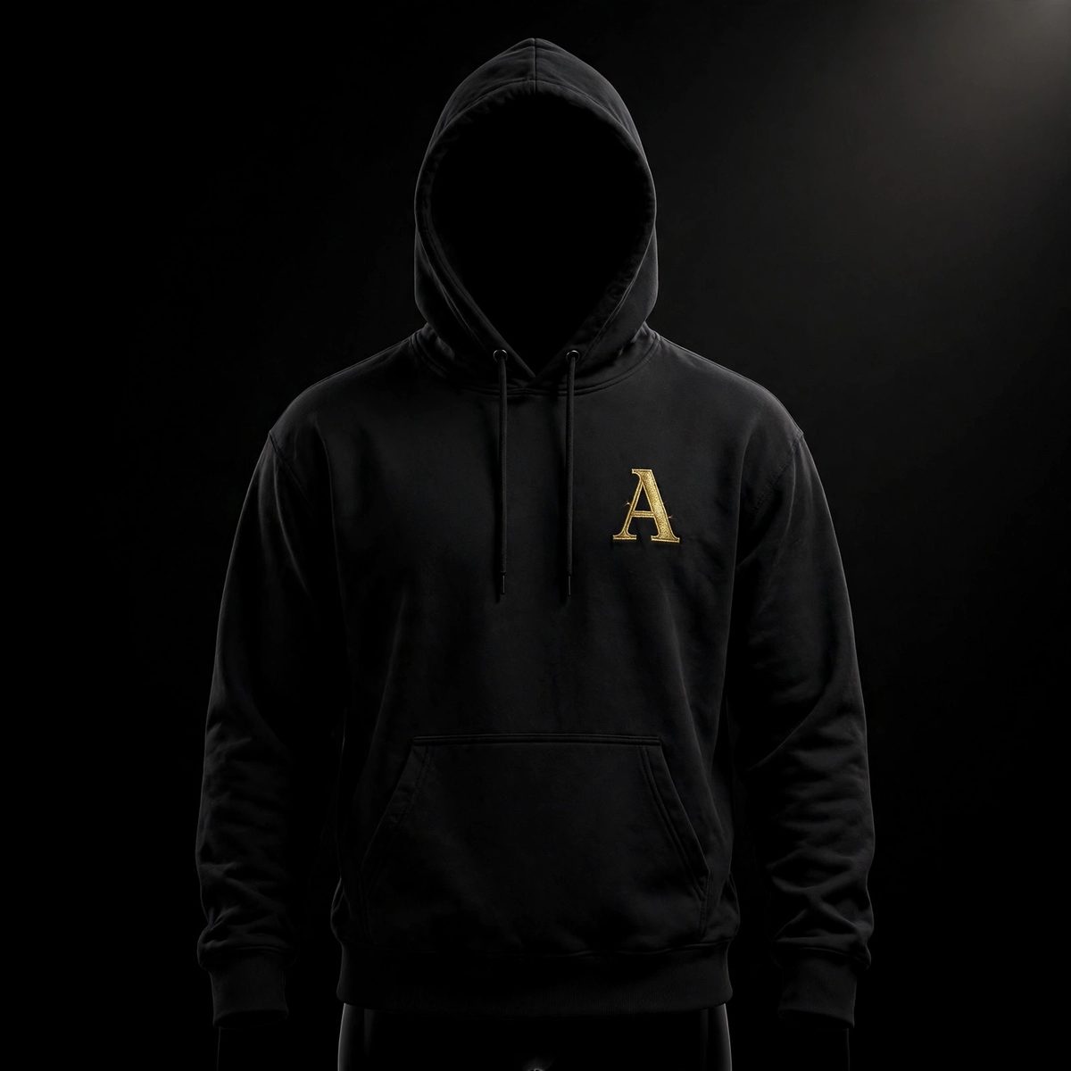 Black heavyweight hoodie with tonal gold A